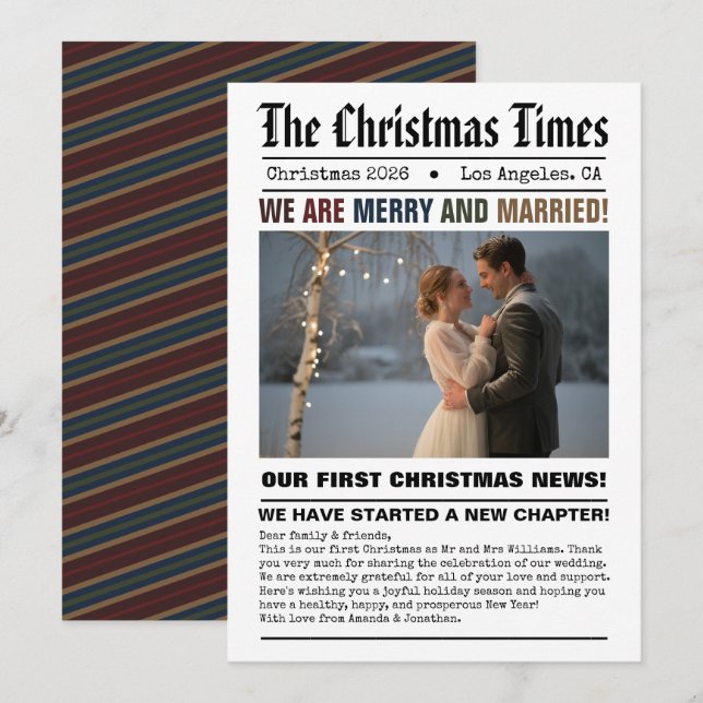 Cartão De Festividades Recém-Casados Nosso Primeiro Natal Foto em Estilo  (Frente/Verso)