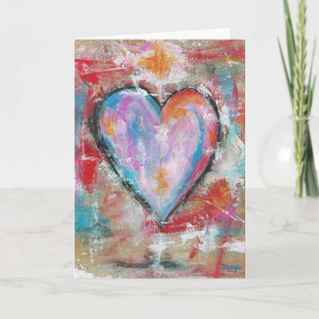Cartão De Festividades Reckless Heart Abstract Art Painting Pink Red Blue (Frente)