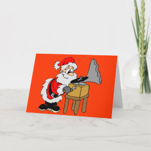 Cartão De Festividades Record Player Santa Christmas