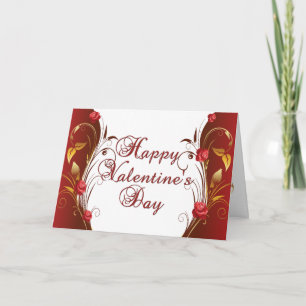 Cartão De Festividades Red and Gold Roses Valentine Card