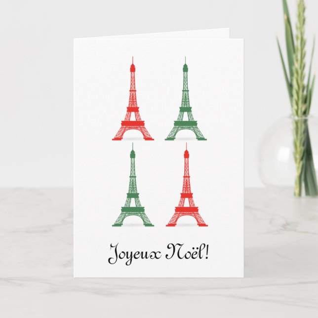 Cartão De Festividades Red and Green Christmas French Theme Eiffel Towers (Frente)