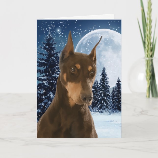 Cartão De Festividades Red and Rust Doberman Christmas Card (Frente)