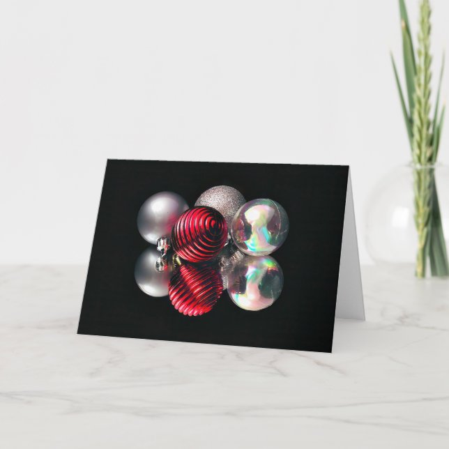 Cartão De Festividades Red and silver Christmas ball Card (Frente)