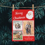 Cartão De Festividades Red and White Santa Claus Photo Collage Christmas<br><div class="desc">This fun and festive photo holiday card is ready to be customized with three of your own photos and your own from message and features a red and white colors scheme with a retro style Santa Claus graphic alongside the message "Merry Christmas" in white script lettering.</div>