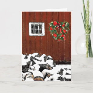 Cartão De Festividades Red Barn Christmas