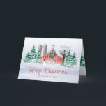 Cartão De Festividades Red Barn Christmas Wreath Snowman<br><div class="desc">O belo celeiro vermelho, com um boneco de neve e queda de neve, foi ilustrado manualmente, desenhado e protegido por direitos autorais pela renomada artista mundial ©Jacqueline Schneider. Personalize com seu nome de família no exterior e no dentro. O dentro de saudação diz: "Espero que sua temporada de férias esteja...</div>
