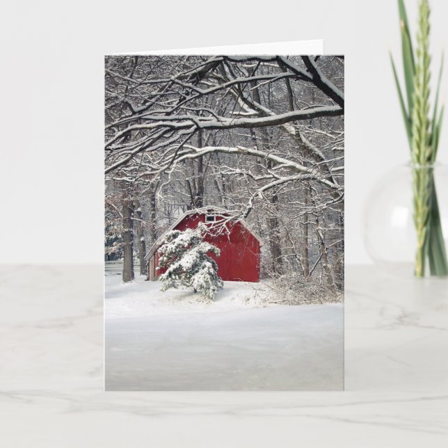 Cartão De Festividades Red Barn in the Snow 2011 (Frente)