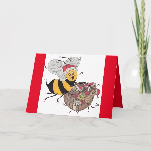 Cartão De Festividades Red 'Bee Merry' Christmas Card (Frente)