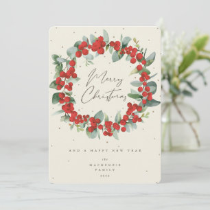 Cartão De Festividades Red Berries+Eucalyptus Coroa de Natal Não-Foto