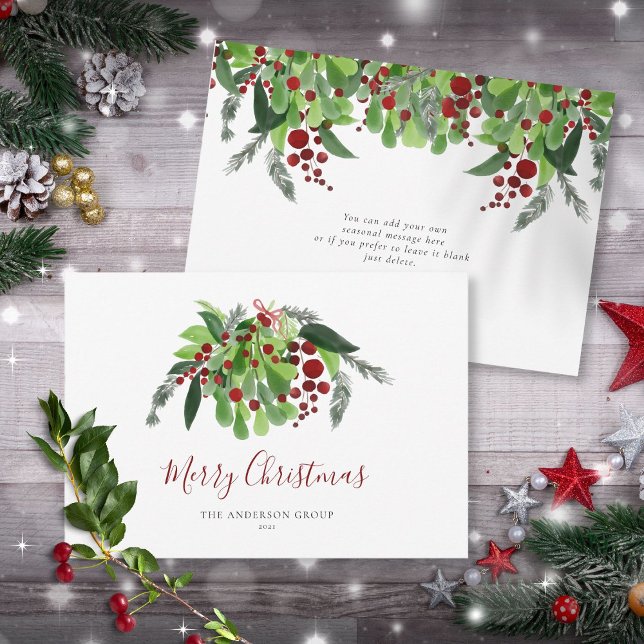 Cartão De Festividades Red Berries Greenery Business Natal (Red Berries Greenery Corporate Business Christmas Holiday Card)