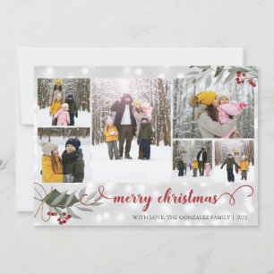 Cartão De Festividades Red Berries Merry Christmas Holiday Card Photo