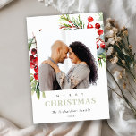 Cartão De Festividades Red Berry Fir Winter Christmas Watercolor Photo<br><div class="desc">Se precisar de mais alguma personalização,  por favor,  sinta-se à vontade para me enviar uma mensagem em yellowfebstudio@gmail.com.</div>