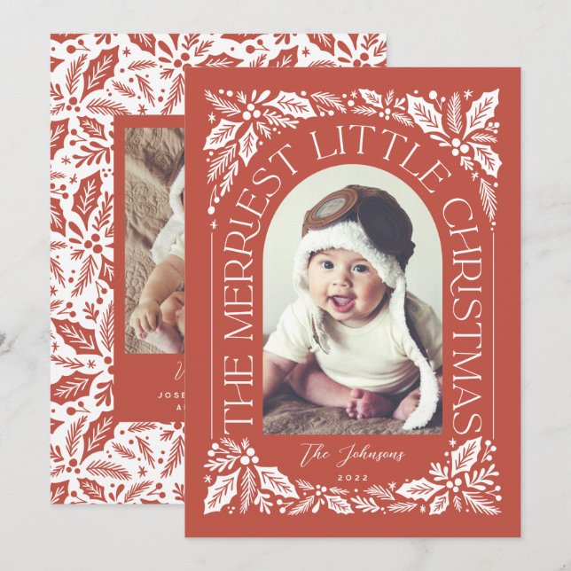 Cartão De Festividades Red Berry - Foto do Arco de Natal mais feliz (Frente/Verso)