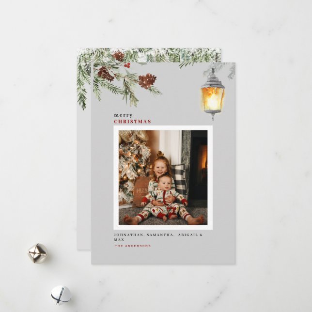 Cartão De Festividades Red Bird Winter Foliage Foto Natal (Frente/Verso In Situ)