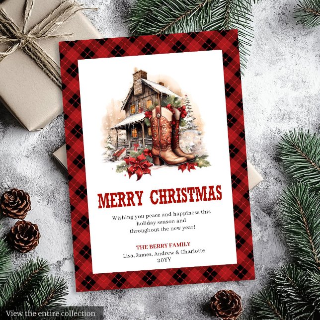 Cartão De Festividades Red black Western card buffalo plaid Christmas (Red black Western card buffalo plaid Christmas

)