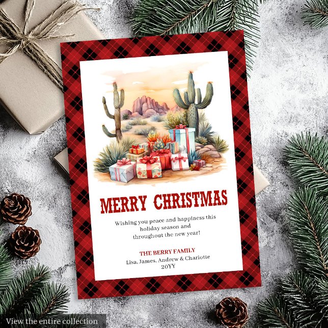 Cartão De Festividades Red Black Western Check Holiday Greeting Card (Red Black Western Check Holiday Greeting Card)