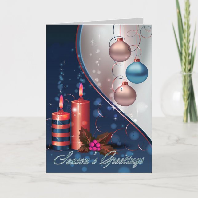 Cartão De Festividades Red & Blue Christmas Candle Decorations (Frente)