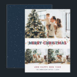 Cartão De Festividades Red Blue Christmas Lights 3 Photo Collage<br><div class="desc">Vermelho e azul personalizados cartões com fotos de Natal Feliz com uma colagem de fotos com um título decorativo e luzes de Natal na frente e no fundo azul com neve caindo nas costas. Personalize facilmente esses Cartões de foto de Natal vermelhos e azuis com suas imagens, um nome de...</div>