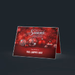 Cartão De Festividades Red Bokeh Sparkle Elegance Corporate Folded<br><div class="desc">Lovely sparkle effect with this bokeh background in rich red tones and elegant Christmas ornaments on corporate Holiday greeting. Typography above has Ornate Season's Greetings text. Customize Company name on card front. Matching design on card inside with Seasonal text message you can keep, customize or delete. Add your names and...</div>
