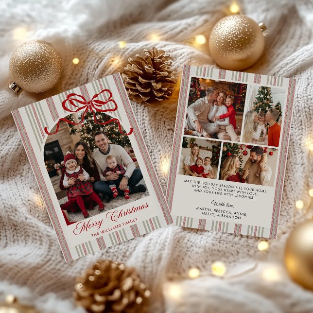 Cartão De Festividades Red Bow Family Photo Christmas Holiday Card (Criador carregado)