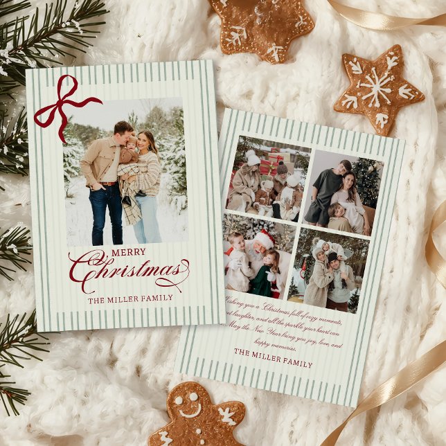 Cartão De Festividades Red Bow Family Photo Christmas Holiday Card (Criador carregado)