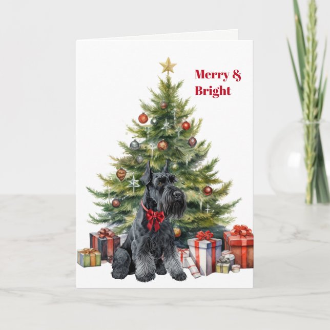 Cartão De Festividades Red Bow Giant Schnauzer Christmas Tree Card (Frente)