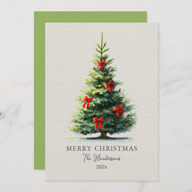Cartão De Festividades Red Bows Merry Christmas Tree (Frente/Verso)