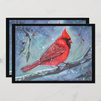 Cartão De Festividades Red cardinal watercolor design by Renee Lavoie