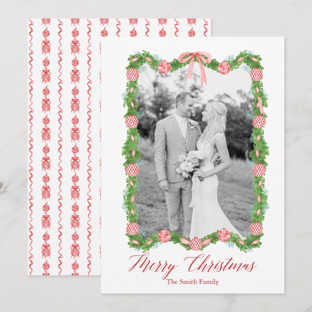 Cartão De Festividades Red Chinoiserie Ornament Garland Grandmilênio (Frente/Verso)