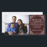 Cartão De Festividades Red Christian Vintage Christmas Photo Cards<br><div class="desc">This design features a dark red chalkboard style background and a beautiful ornate vintage border.  It reads "Glory to God in the Highest".  Personalize these pretty cards with your own photo and personal message.</div>