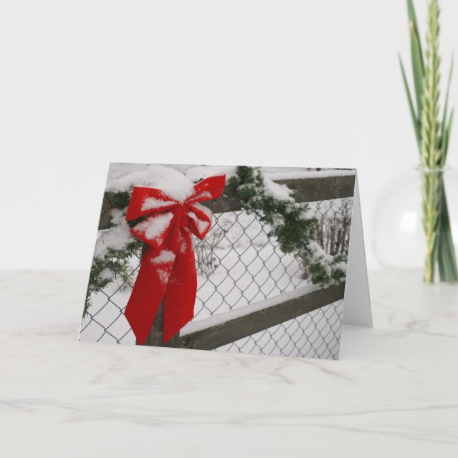 Cartão De Festividades Red Christmas Bow Greeting Card (Frente)