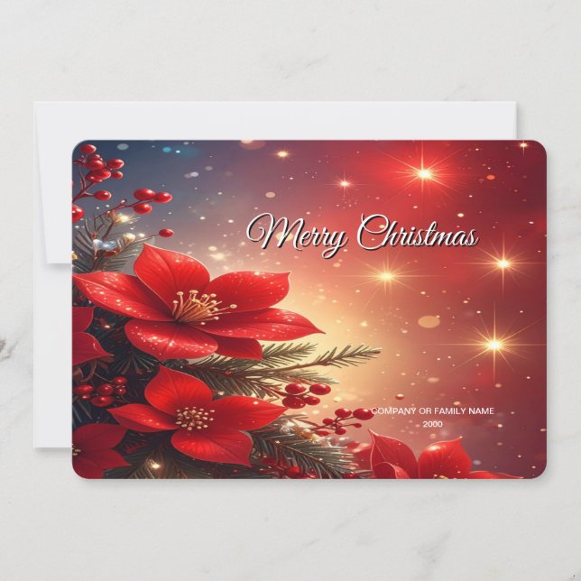 Cartão De Festividades Red Christmas Floral Holiday Card (Frente)