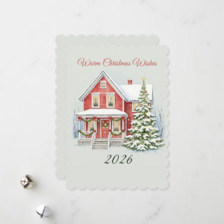 Cartão De Festividades Red Christmas House Holiday Card