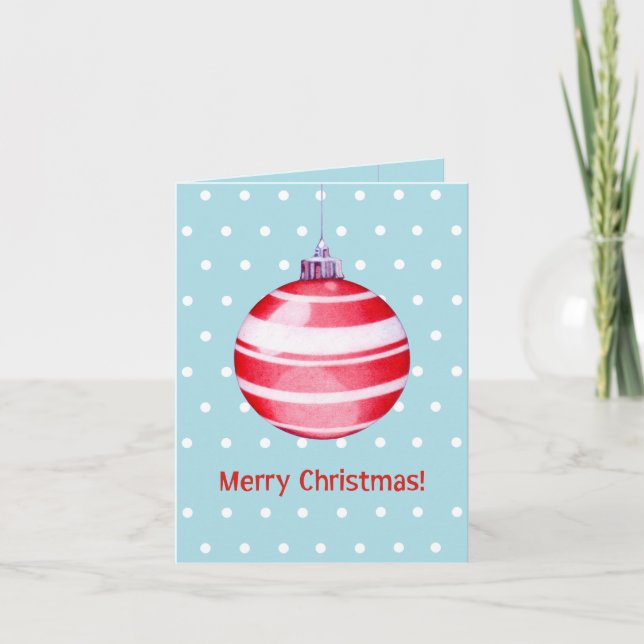 Cartão De Festividades Red Christmas Ornament blue Note Card (Frente)