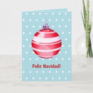 Cartão De Festividades Red Christmas Ornament blue Spanish Christmas Card