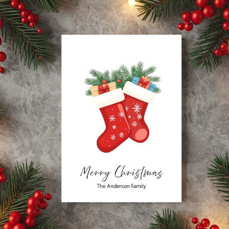 Cartão De Festividades Red Christmas Socks Holiday Greeting Card