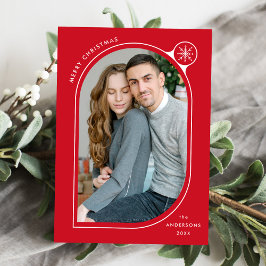 Cartão De Festividades Red Curved Frame Snowflake Photo