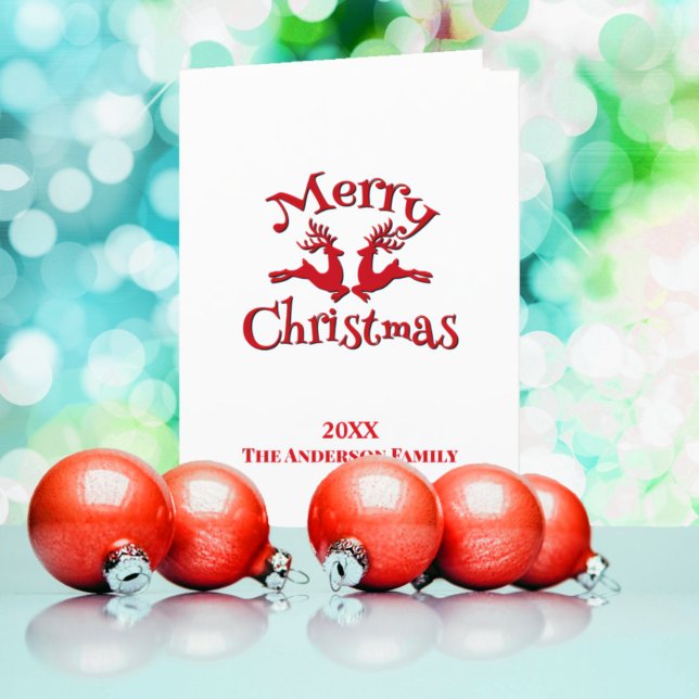 Cartão De Festividades Red Custom Photo Merry Christmas Reindeer (Criador carregado)