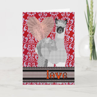 Cartão De Festividades Red Damask Alpaca Love Valentine