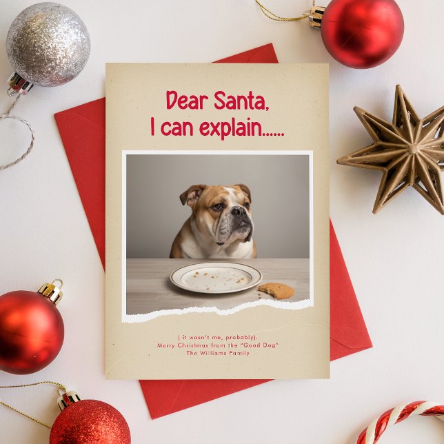 Cartão De Festividades Red Dear Santa I Can Explain Funny Dog Christmas (Criador carregado)
