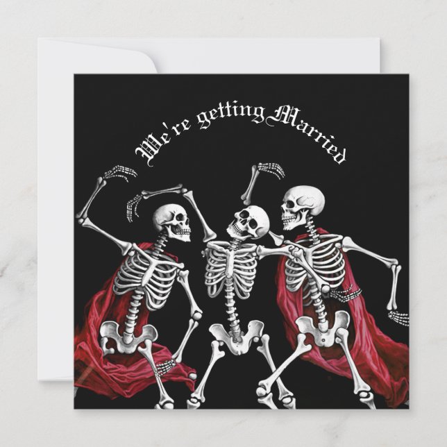 Cartão De Festividades Red Death Dancing Skeletons Casamento Gótico (Frente)
