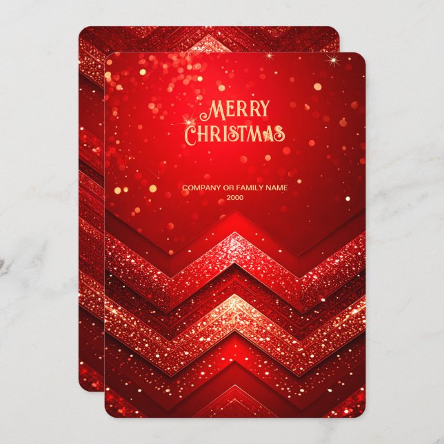 Cartão De Festividades Red Decorative Christmas Glitter Holiday Card (Frente/Verso)