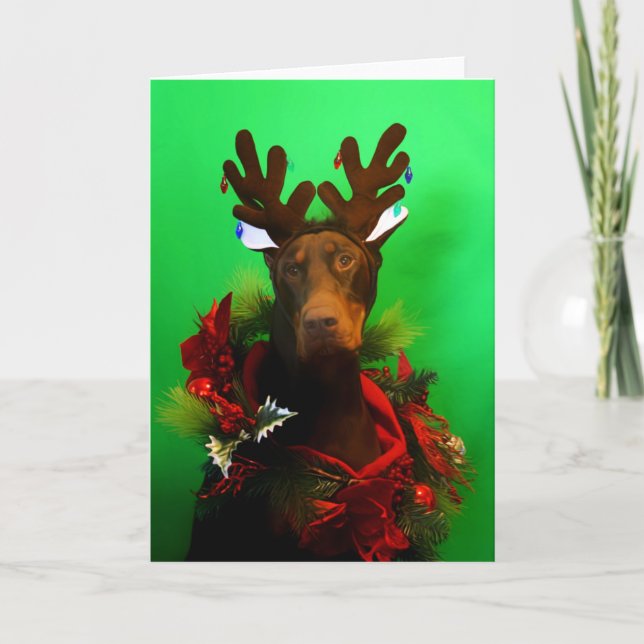 Cartão De Festividades Red Doberman Christmas Card (Frente)