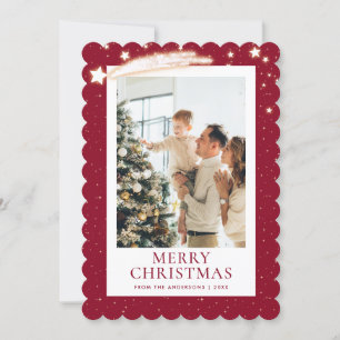 Cartão De Festividades Red Dourado Starry Night Foto Feliz Natal