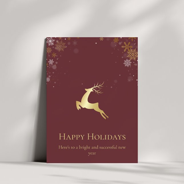 Cartão De Festividades Red & Dourado Winter Deer Happy Holidays Business (Criador carregado)