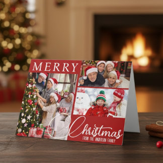 Cartão De Festividades Red E White Felry Natal Três Foto Clássica