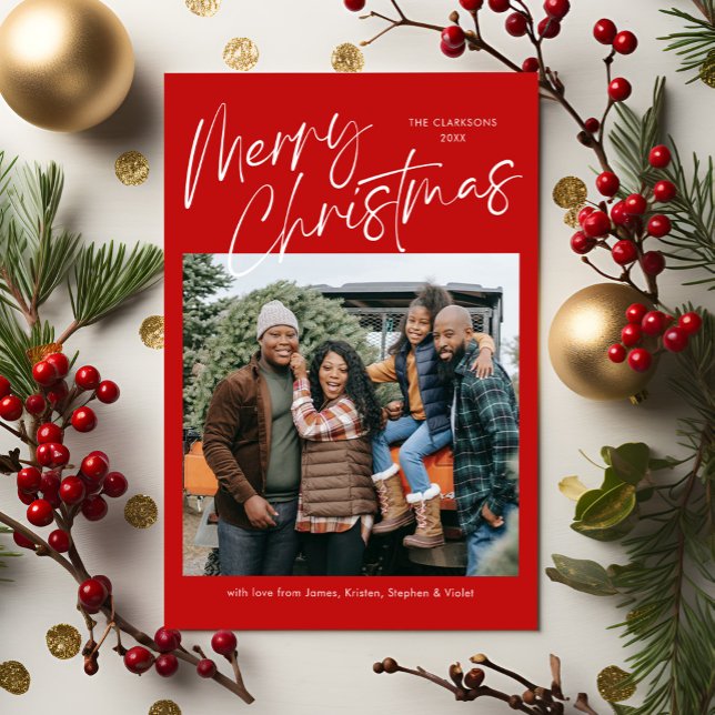 Cartão De Festividades Red Felry Christmas Calliografia Script 4 Photo (Criador carregado)