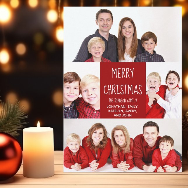 Cartão De Festividades Red Felry Christmas Family Photo Collage Modern (Criador carregado)