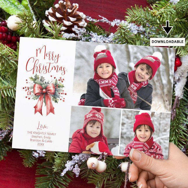 Cartão De Festividades Red Felry Natal 3 Fotografias Script Holly Arco (Criador carregado)
