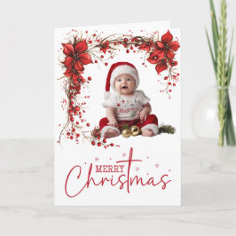 Cartão De Festividades Red Floral Christmas Wreath Elegant Holiday